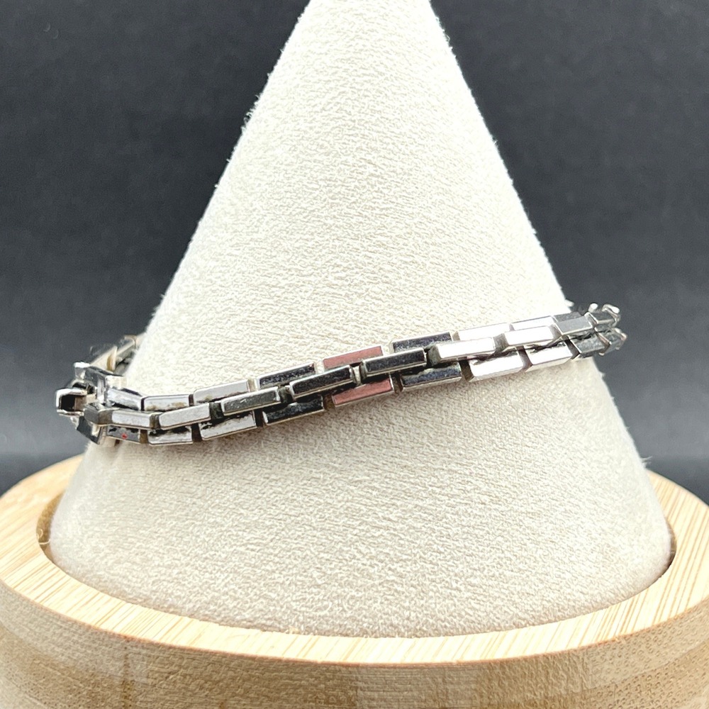 Vintage Coro Link Bracelet Silver Tone Geometric Brutalist 7.5" READ